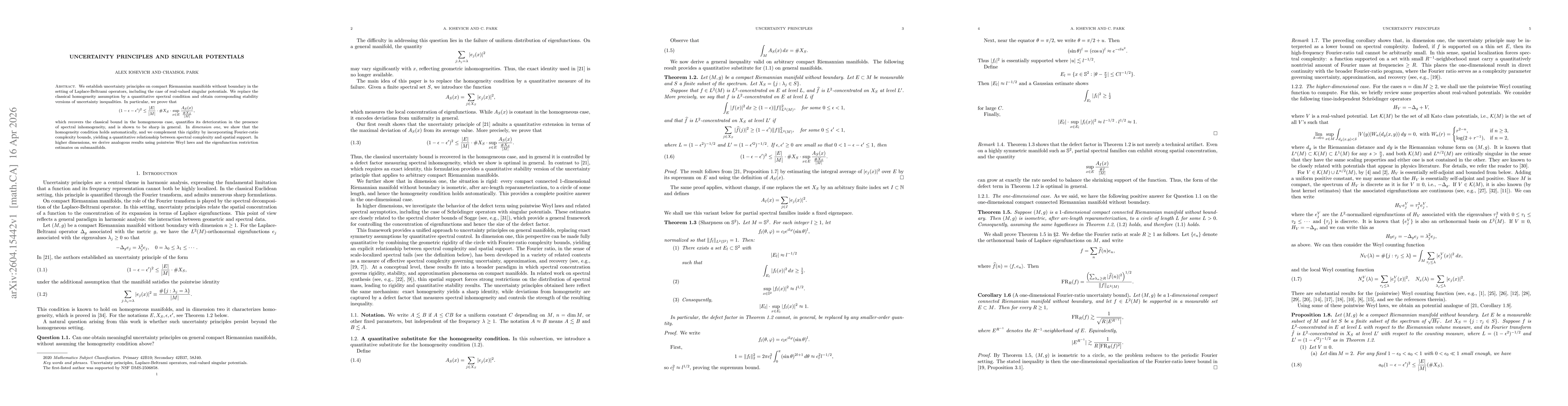 Thumbnail for Uncertainty principles and singular potentials