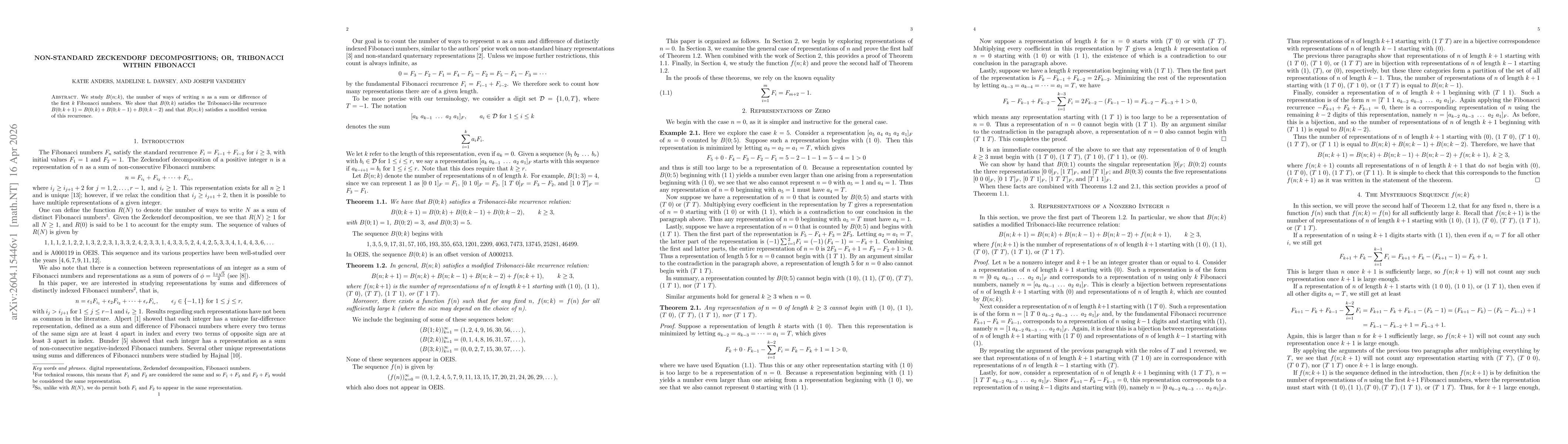 Thumbnail for Non-standard Zeckendorf decompositions; or, Tribonacci within Fibonacci