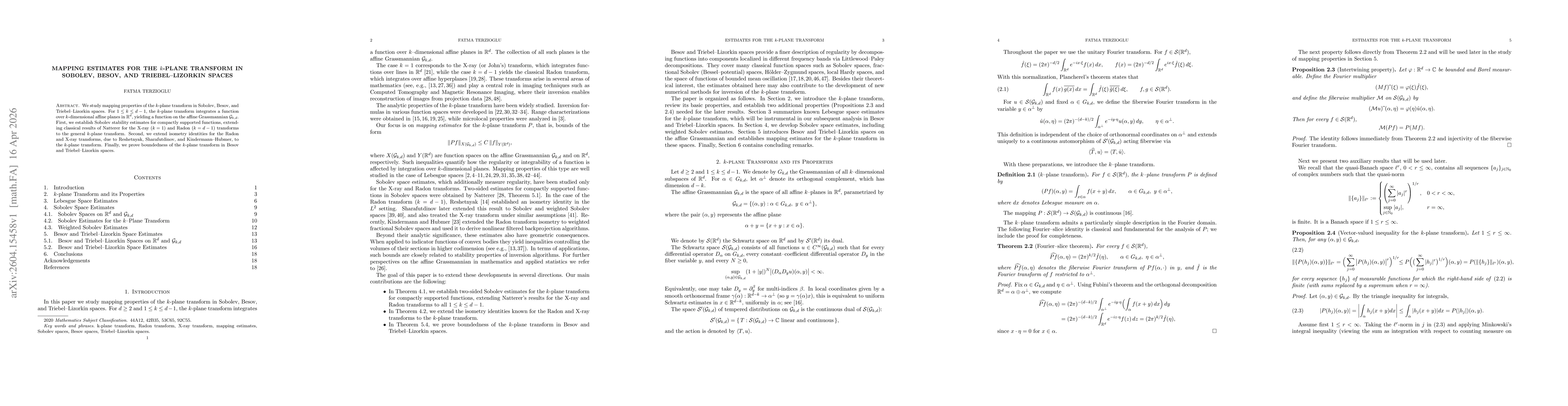 Thumbnail for Mapping estimates for the $k$-plane transform in Sobolev, Besov, and Triebel--Lizorkin Spaces