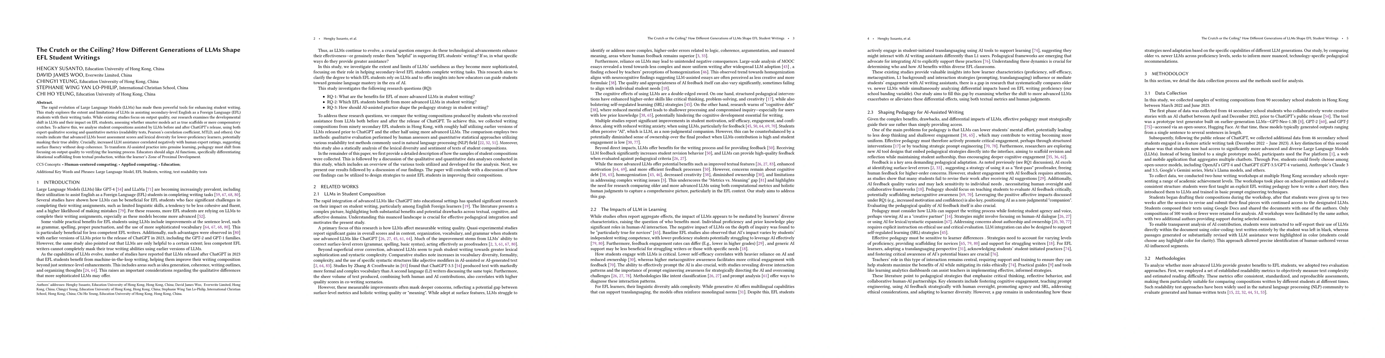 Thumbnail for The Crutch or the Ceiling? How Different Generations of LLMs Shape EFL Student Writings