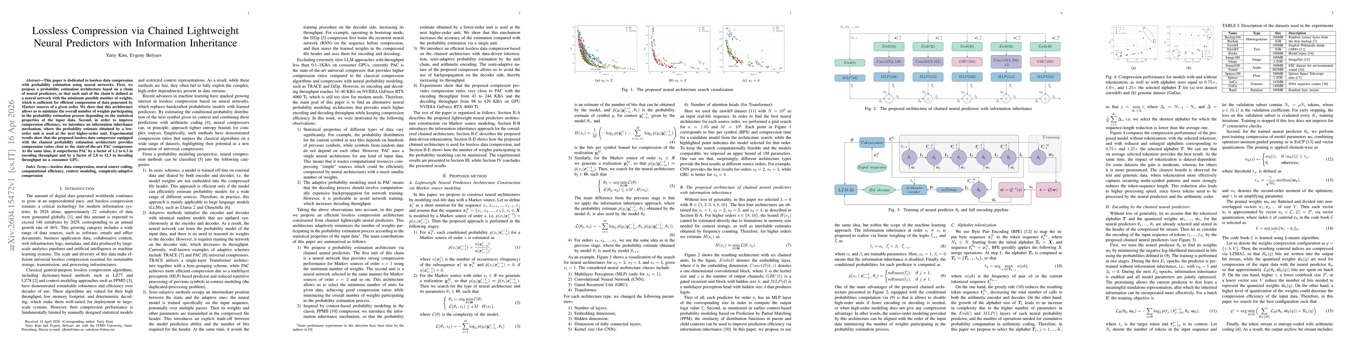 Thumbnail for Lossless Compression via Chained Lightweight Neural Predictors with Information Inheritance