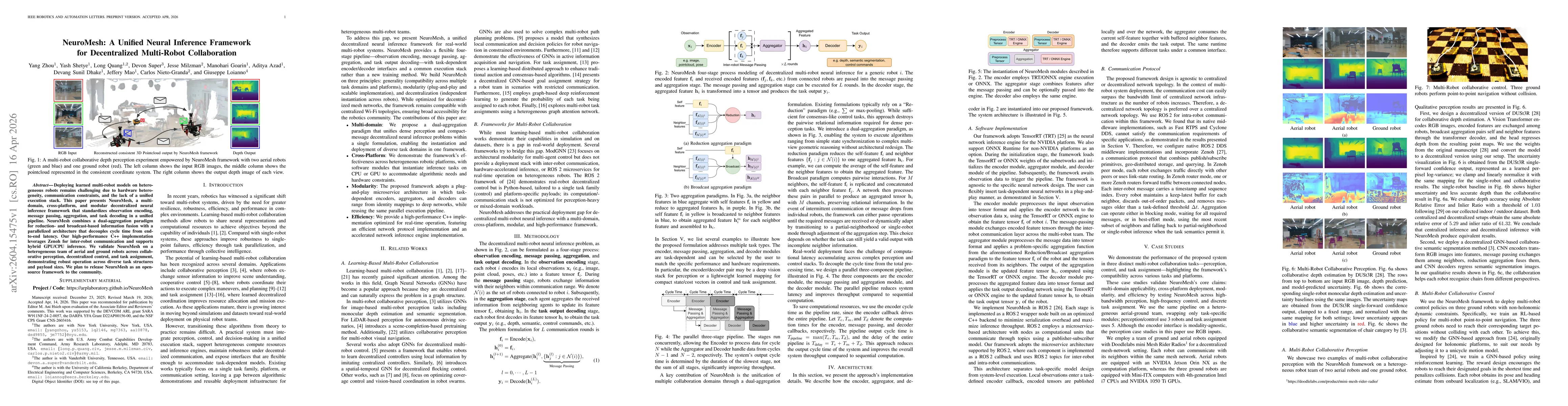 Thumbnail for NeuroMesh: A Unified Neural Inference Framework for Decentralized Multi-Robot Collaboration