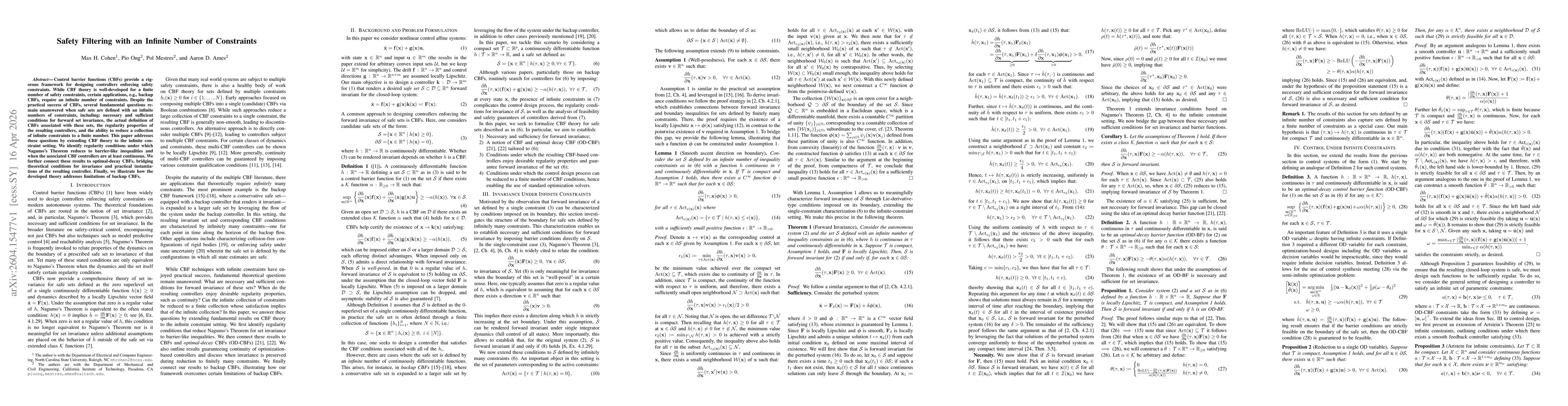 Thumbnail for Safety Filtering with an Infinite Number of Constraints