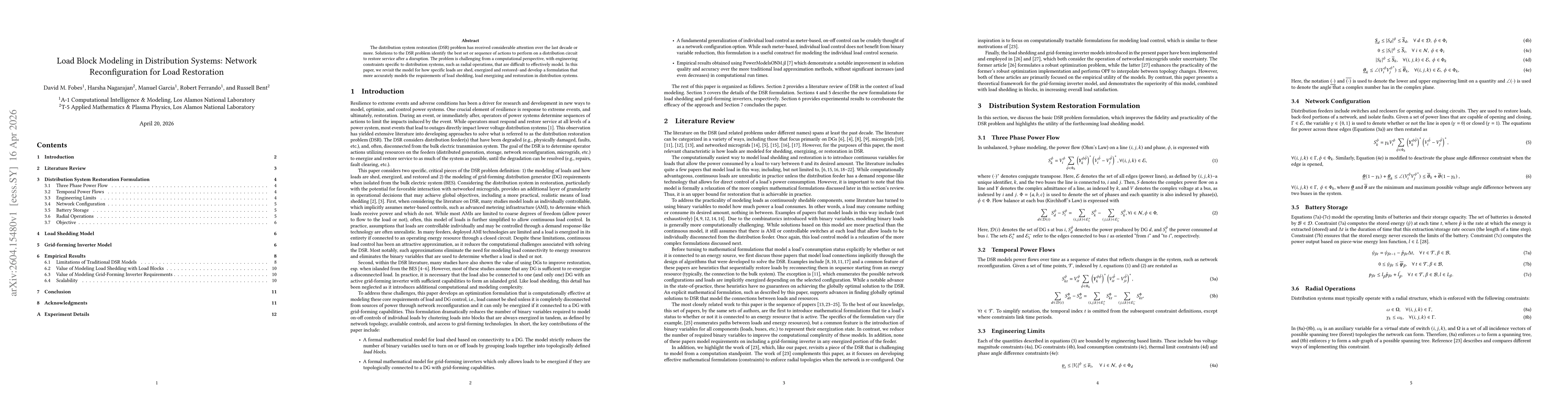 Thumbnail for Load Block Modeling in Distribution Systems: Network Reconfiguration for Load Restoration
