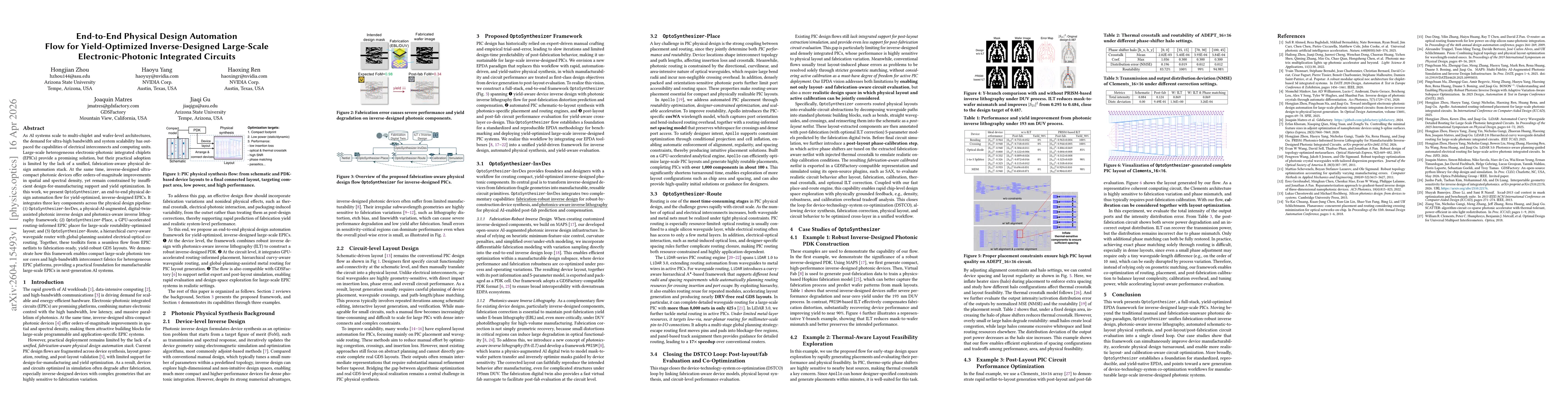 Thumbnail for End-to-End Physical Design Automation Flow for Yield-Optimized Inverse-Designed Large-Scale Electronic-Photonic Integrated Circuits