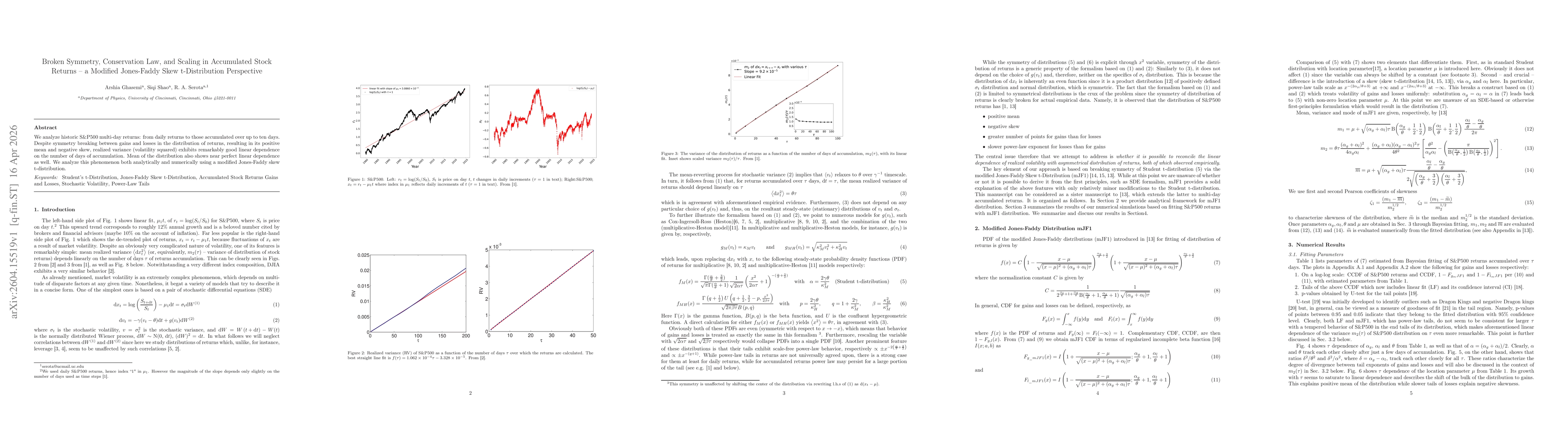 Thumbnail for Broken Symmetry, Conservation Law, and Scaling in Accumulated Stock Returns -- a Modified Jones-Faddy Skew t-Distribution Perspective