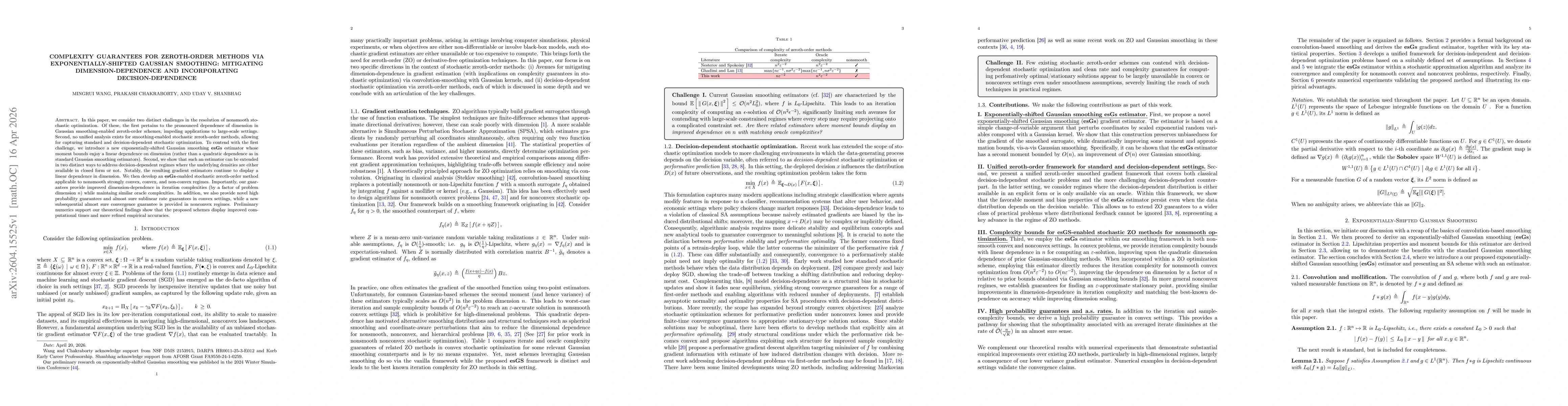 Thumbnail for Complexity Guarantees for Zeroth-order Methods via Exponentially-shifted Gaussian Smoothing: Mitigating Dimension-dependence and Incorporating Decision-dependence