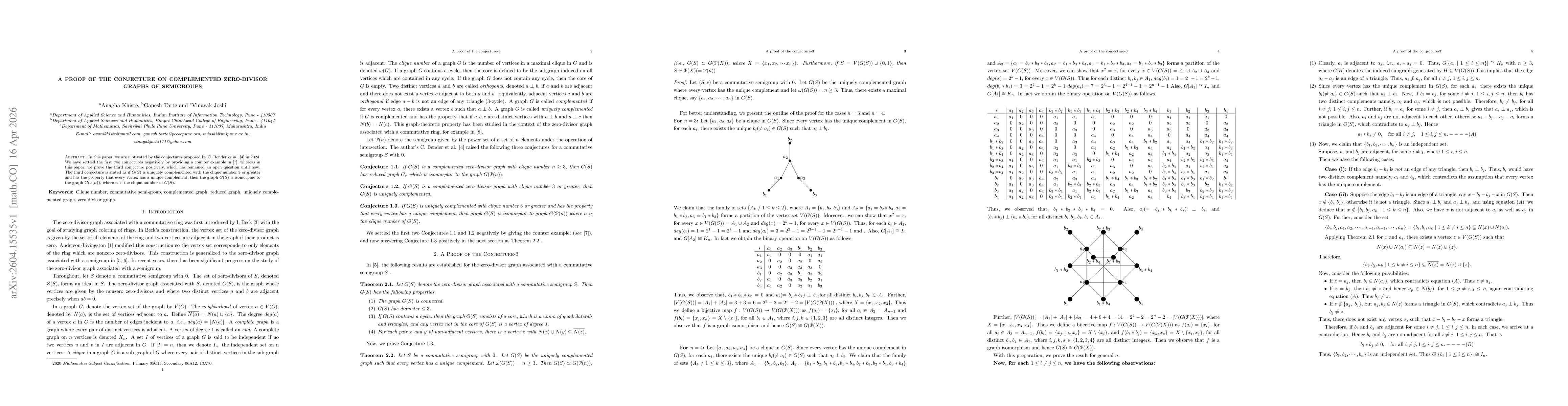Thumbnail for A Proof of the Conjecture on complemented zero-divisor graphs of semigroups