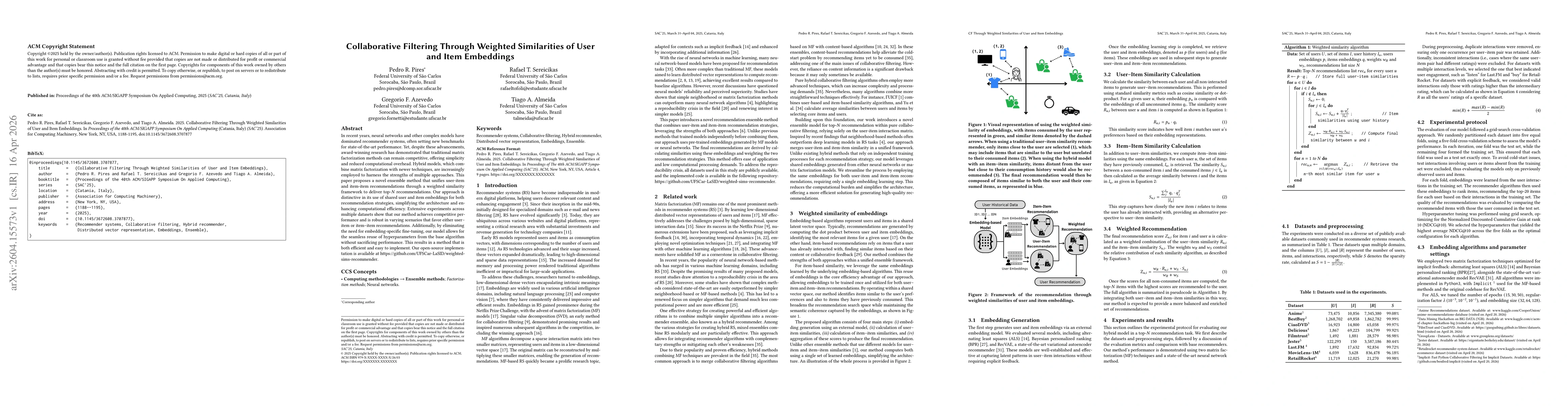 Thumbnail for Collaborative Filtering Through Weighted Similarities of User and Item Embeddings