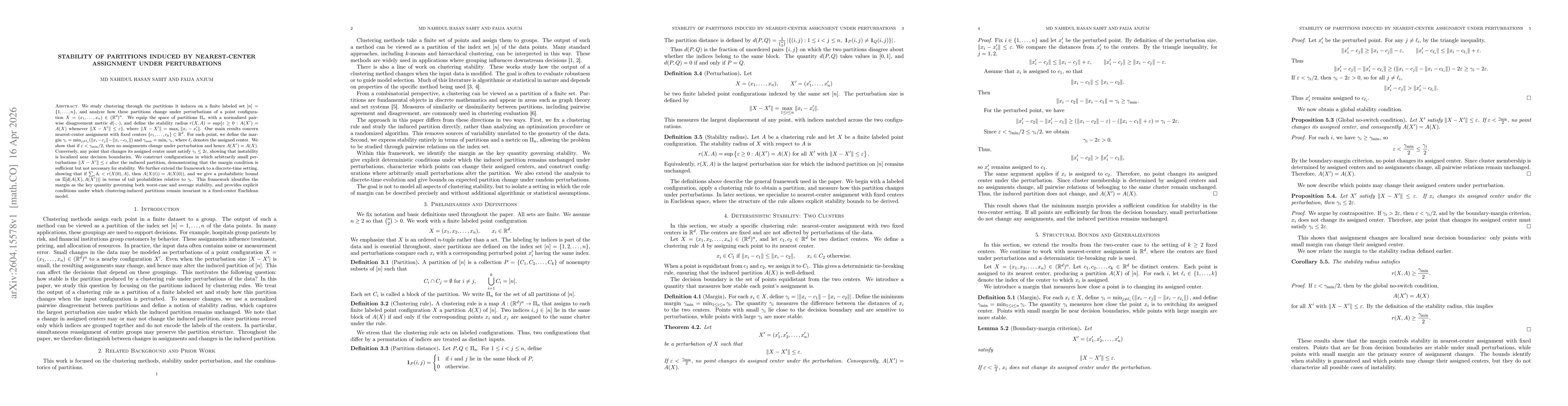 Thumbnail for Stability of Partitions Induced by Nearest-Center Assignment Under Perturbations