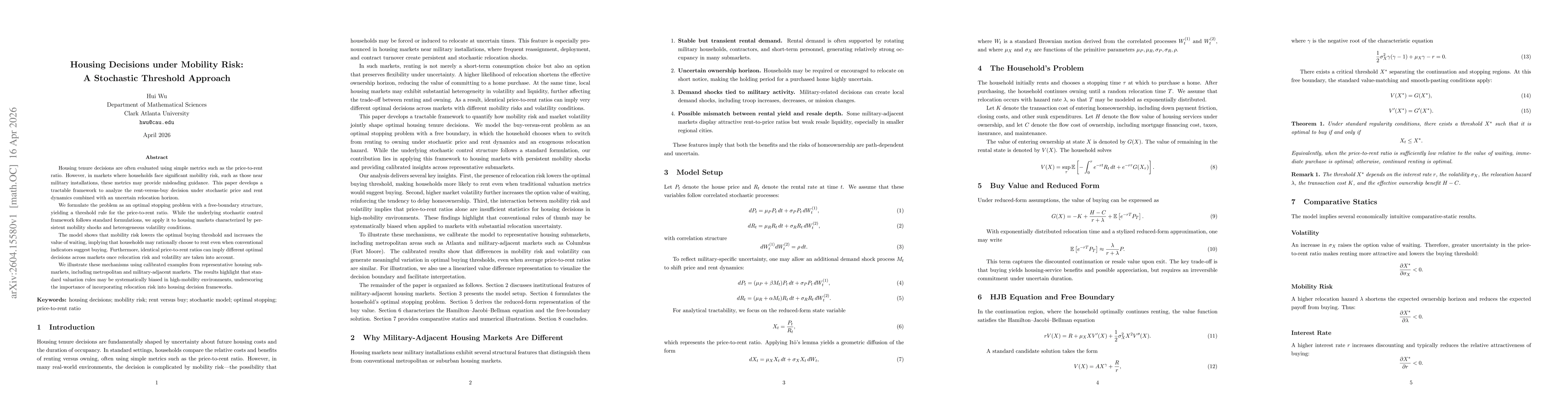 Thumbnail for Housing Decisions under Mobility Risk: A Stochastic Threshold Approach