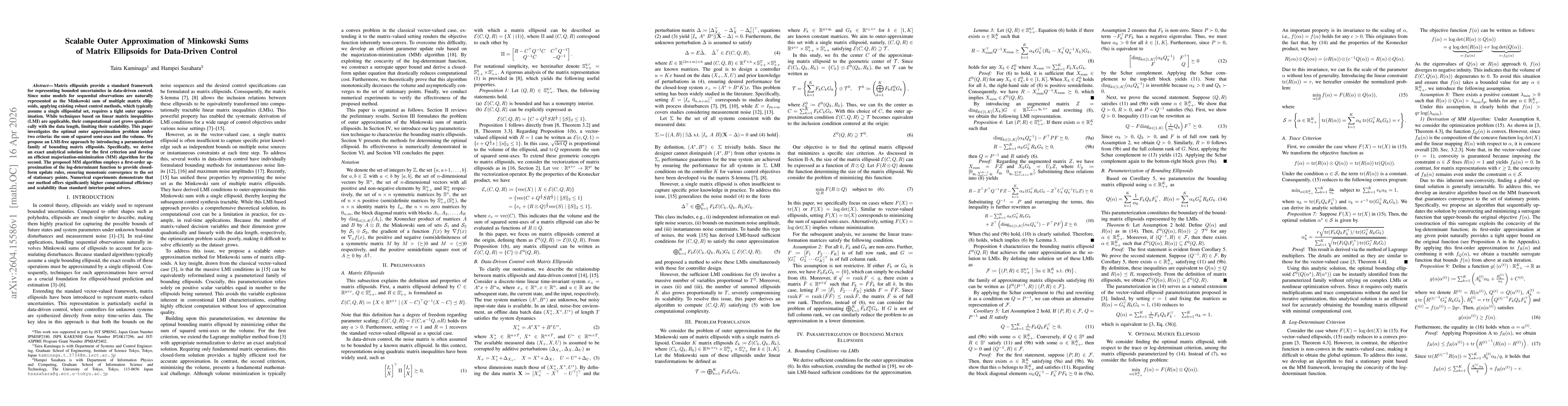 Thumbnail for Scalable Outer Approximation of Minkowski Sums of Matrix Ellipsoids for Data-Driven Control