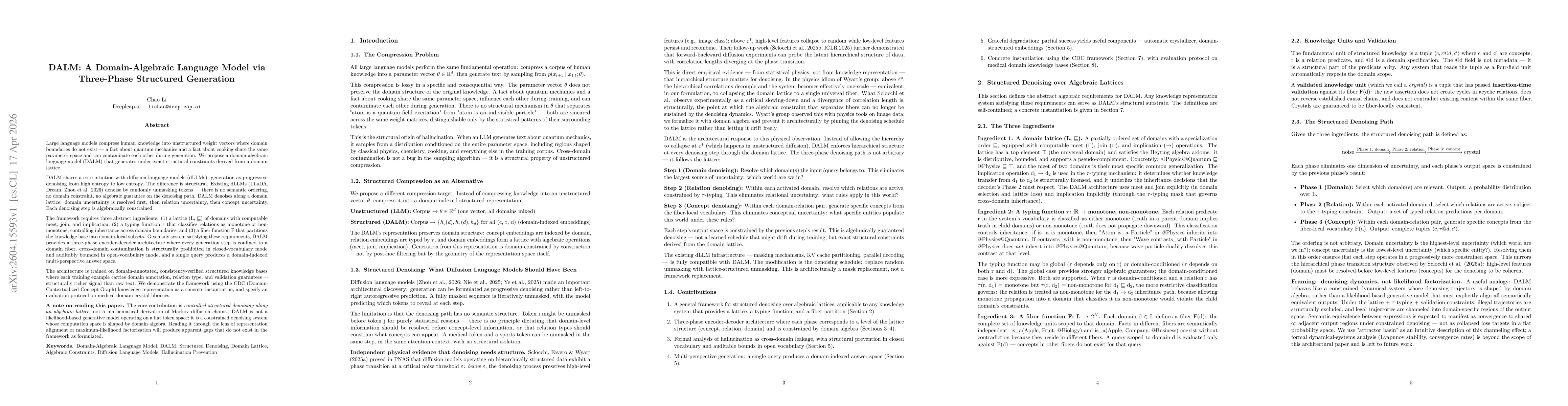 Thumbnail for DALM: A Domain-Algebraic Language Model via Three-Phase Structured Generation