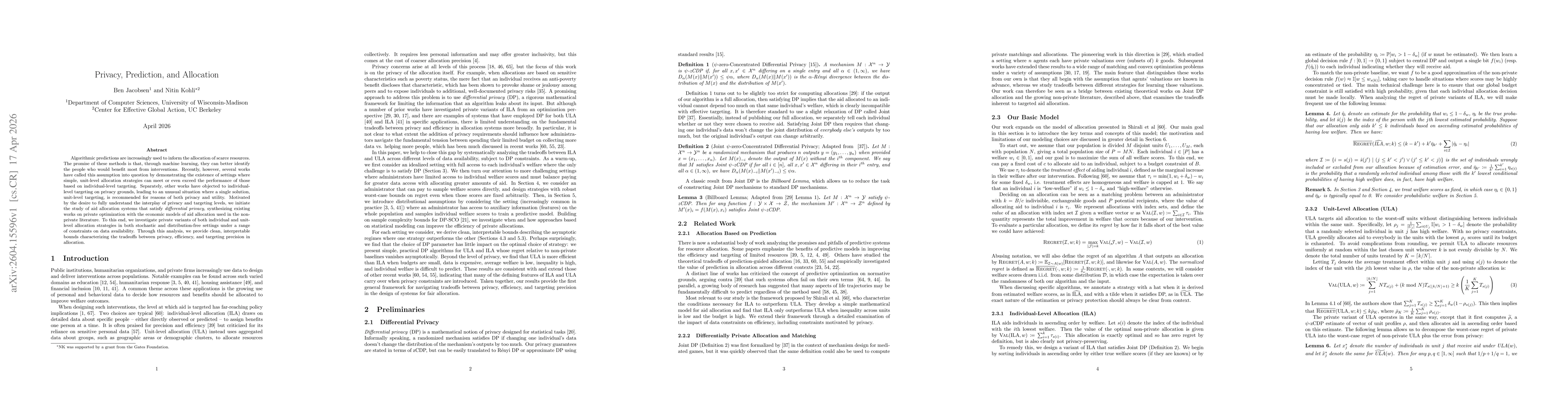 Thumbnail for Privacy, Prediction, and Allocation