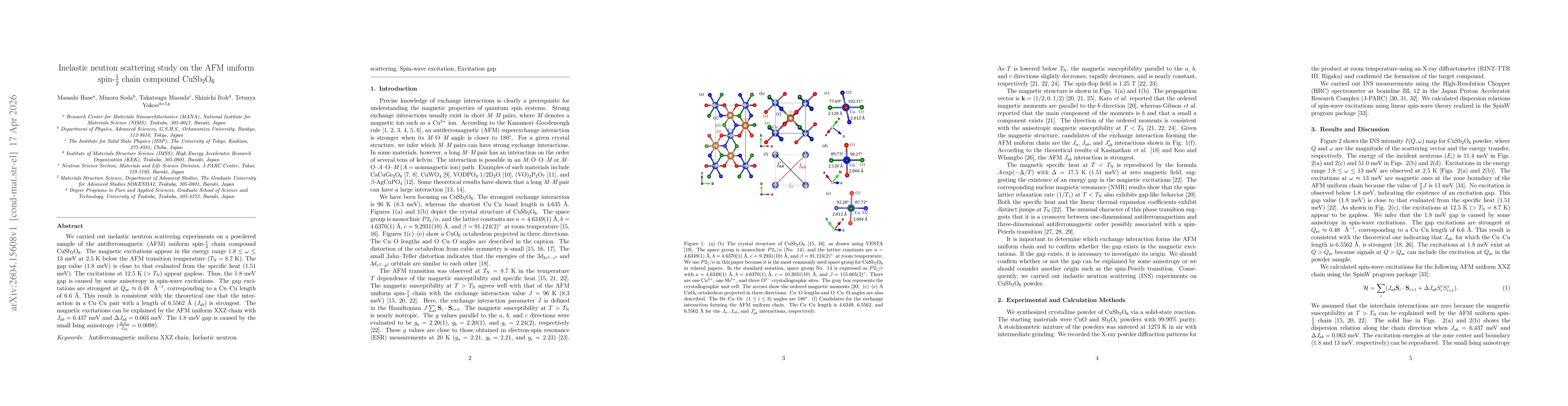 Thumbnail for Inelastic neutron scattering study on the AFM uniform spin-1/2 chain compound CuSb2O6