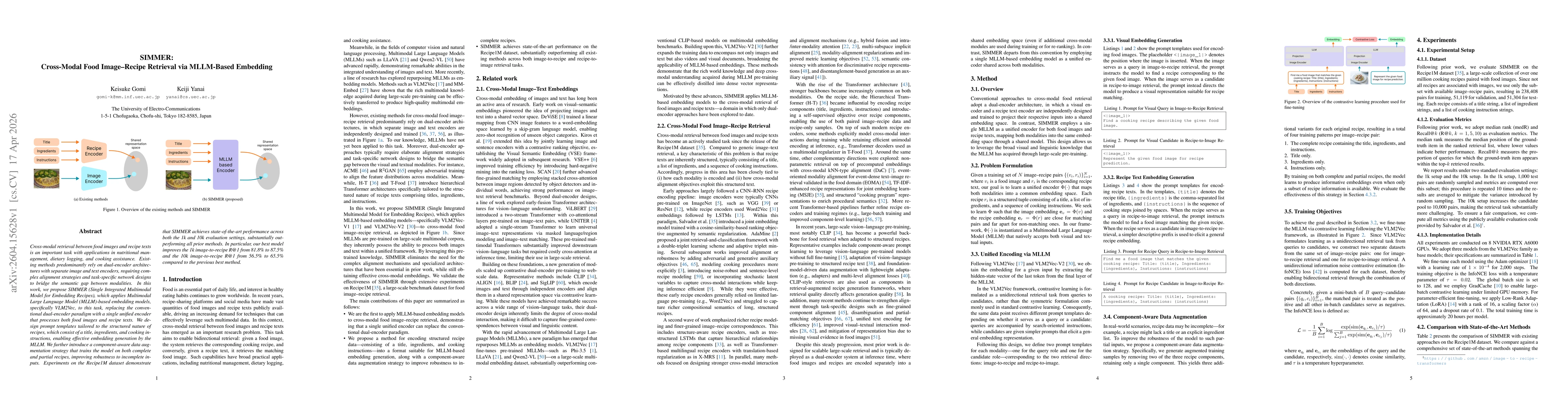 Thumbnail for SIMMER: Cross-Modal Food Image--Recipe Retrieval via MLLM-Based Embedding