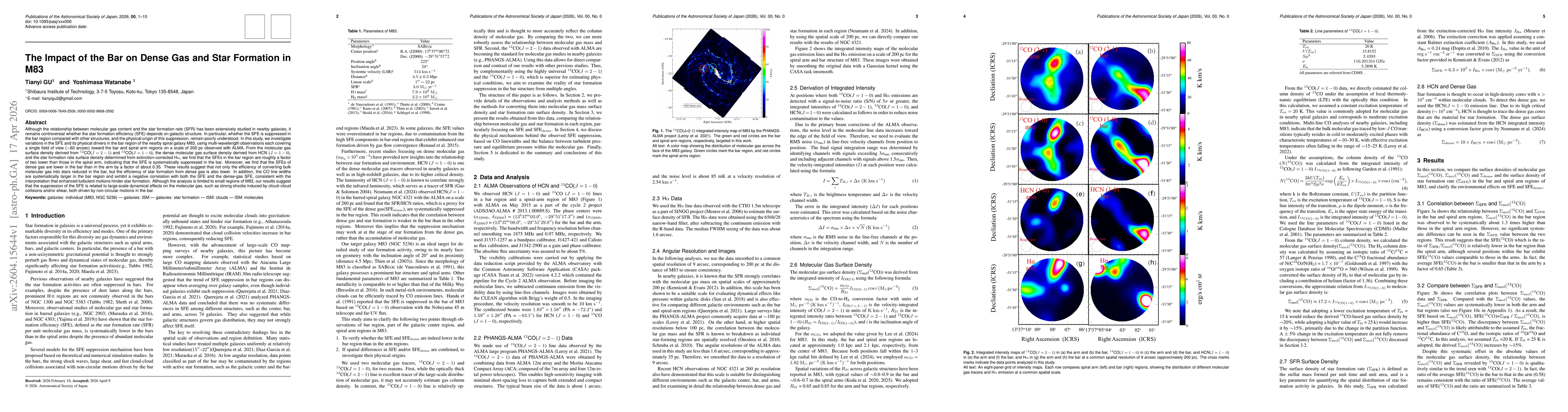 Thumbnail for The Impact of the Bar on Dense Gas and Star Formation in M83