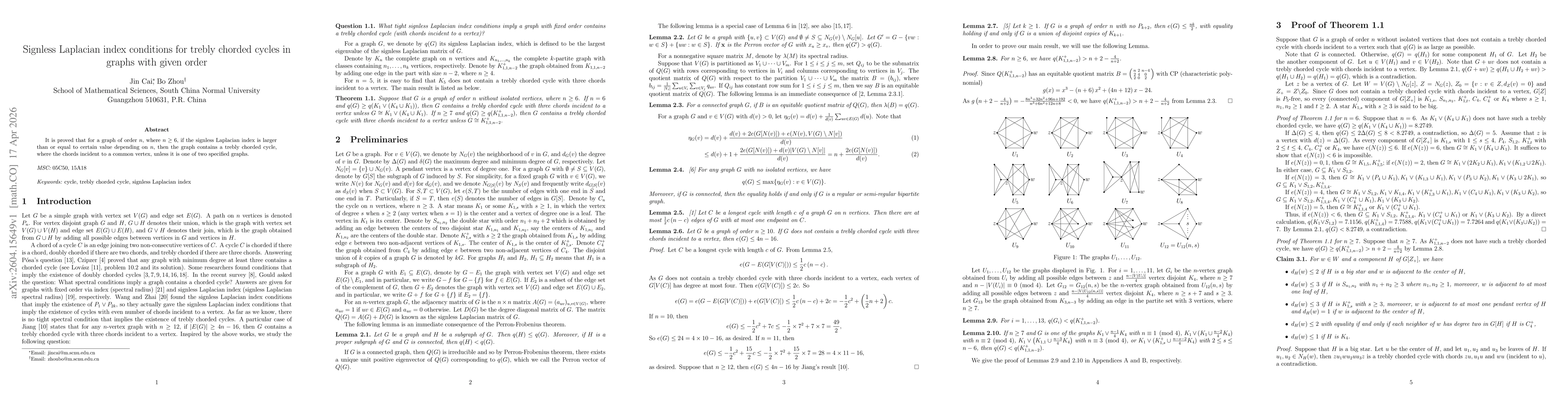 Thumbnail for Signless Laplacian index conditions for trebly chorded cycles in graphs with given order