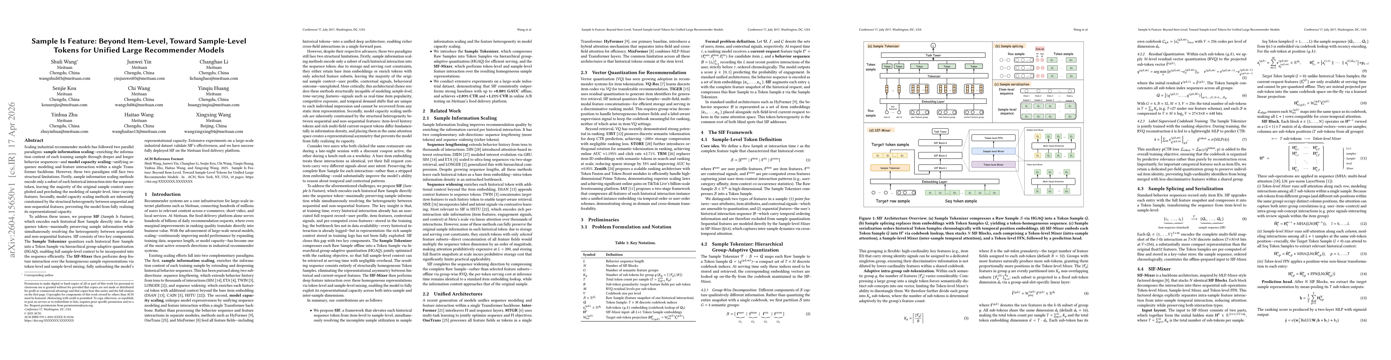 Thumbnail for Sample Is Feature: Beyond Item-Level, Toward Sample-Level Tokens for Unified Large Recommender Models