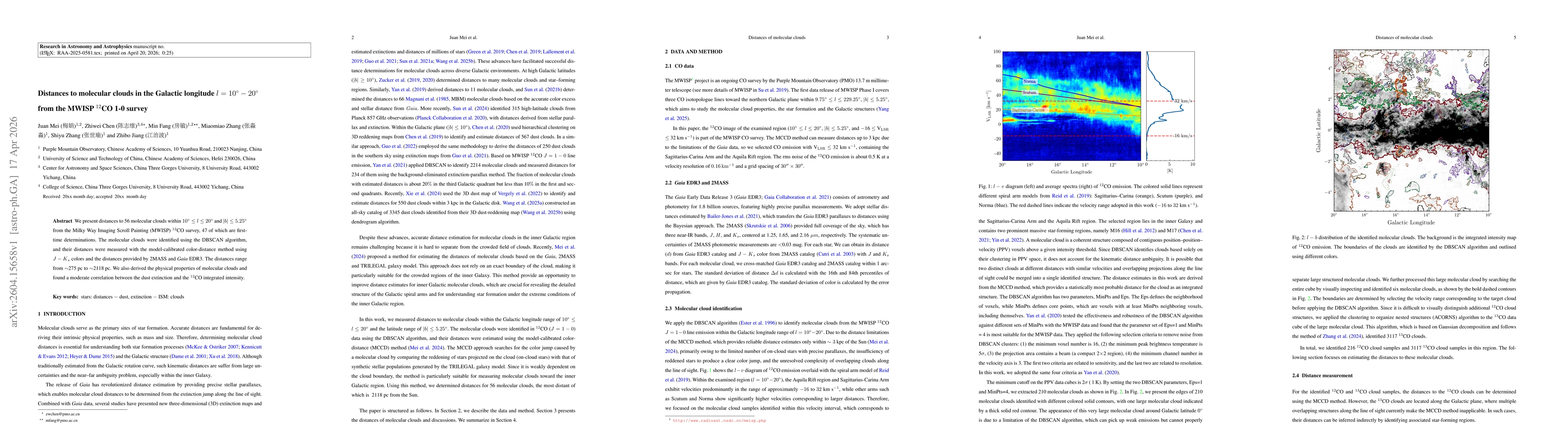 Thumbnail for Distances to molecular clouds in the Galactic longitude l=10-20 deg from the MWISP 12CO 1-0 survey