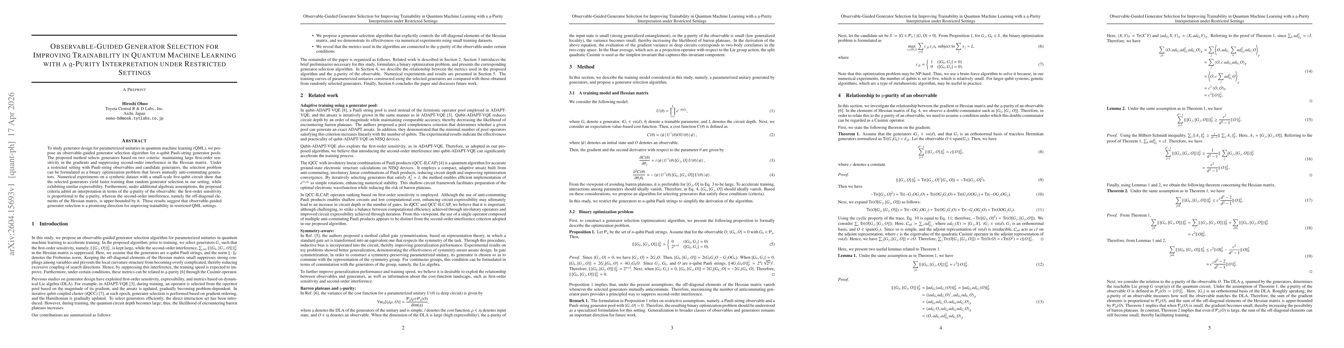 Thumbnail for Observable-Guided Generator Selection for Improving Trainability in Quantum Machine Learning with a $ \mathfrak{g} $-Purity Interpretation under Restricted Settings