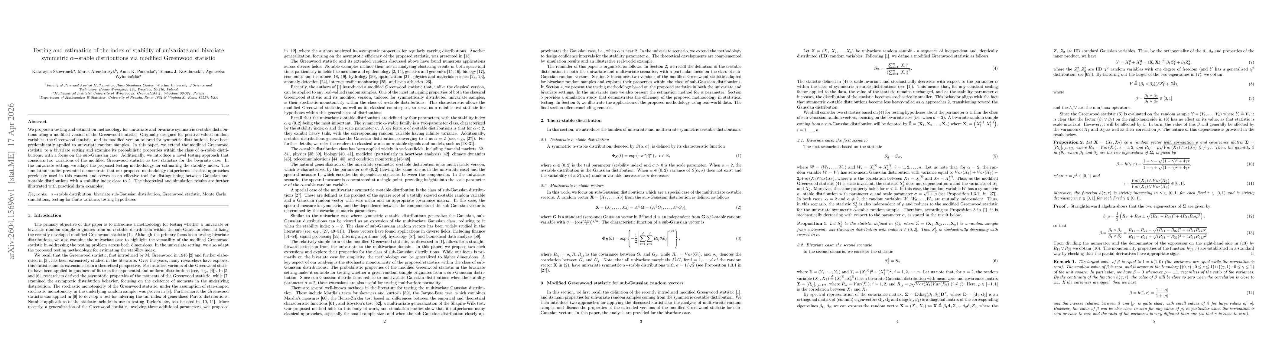 Thumbnail for Testing and estimation of the index of stability of univariate and bivariate symmetric $α-$stable distributions via modified Greenwood statistic