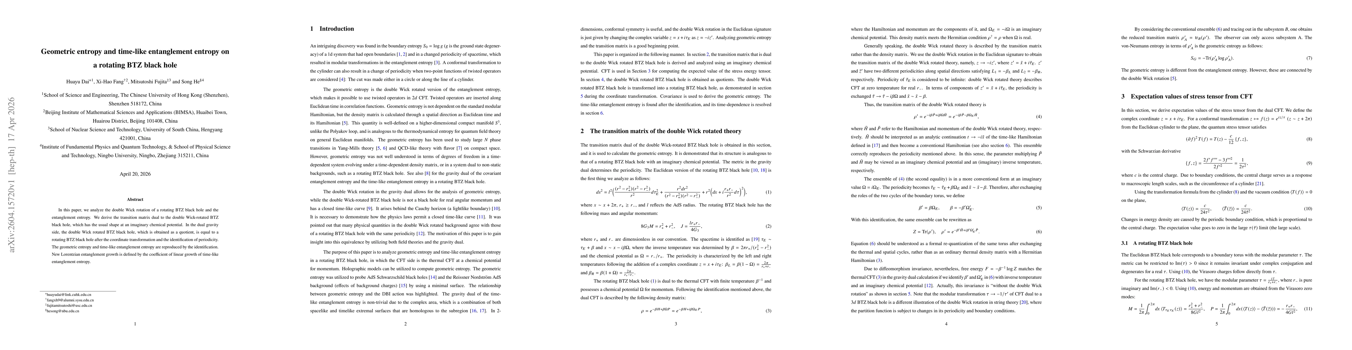 Thumbnail for Geometric entropy and time-like entanglement entropy on a rotating BTZ black hole