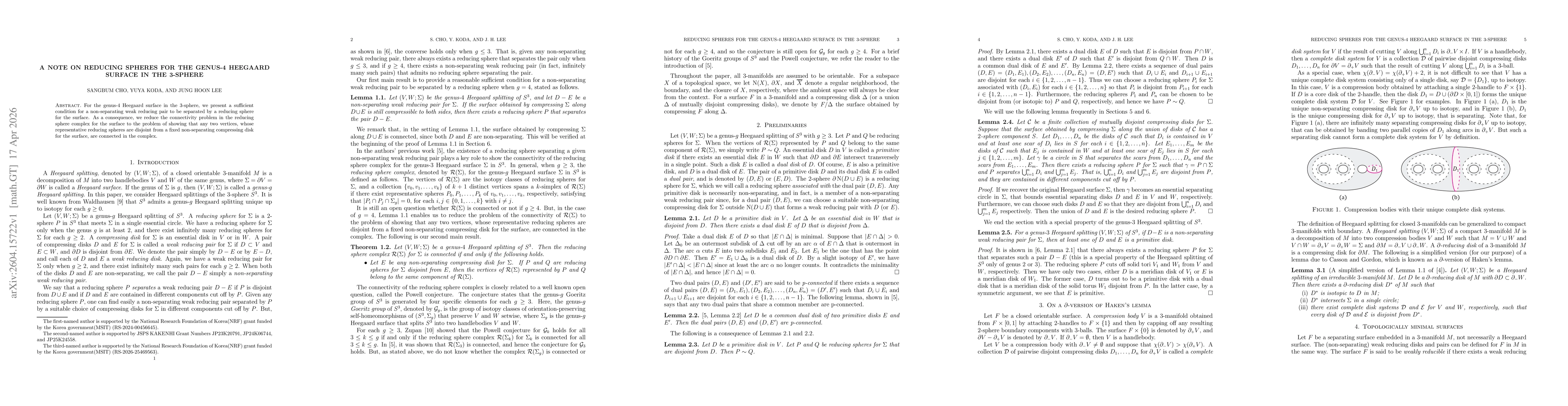 Thumbnail for A note on reducing spheres for the genus-4 Heegaard surface in the 3-sphere