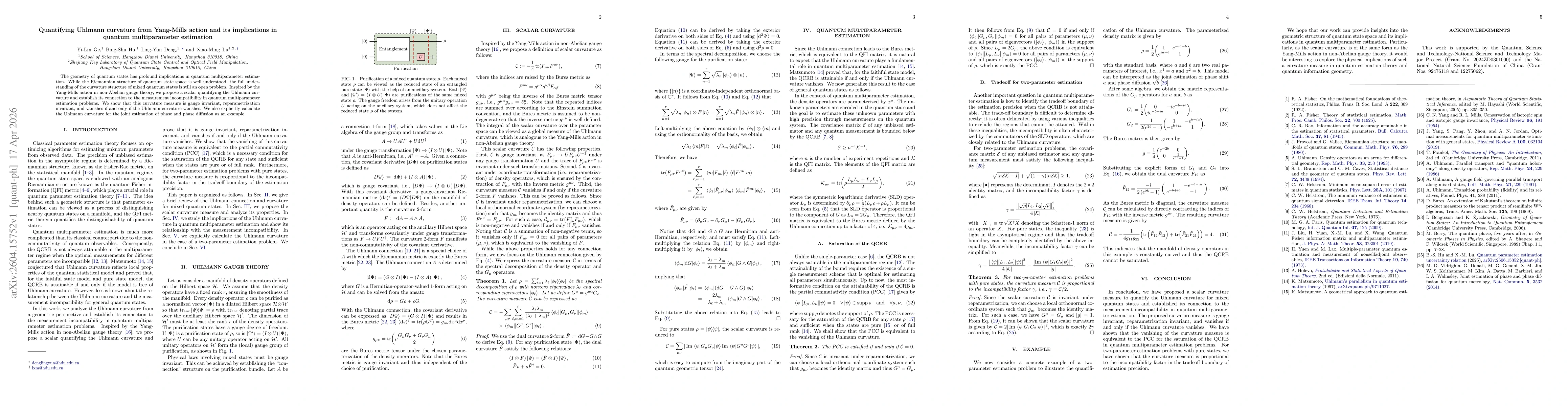 Thumbnail for Quantifying Uhlmann curvature from Yang-Mills action and its implications in quantum multiparameter estimation