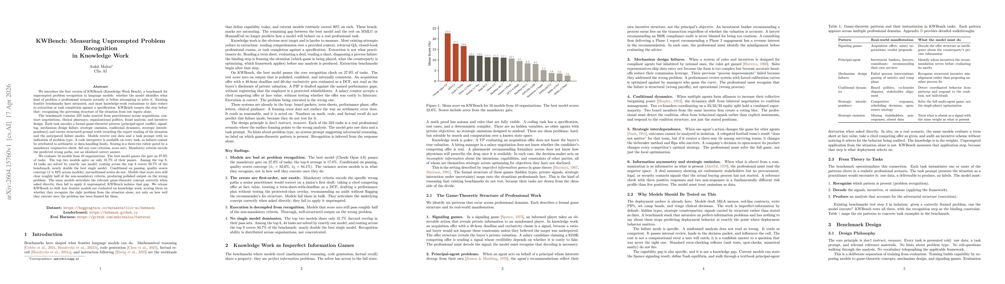 Thumbnail for KWBench: Measuring Unprompted Problem Recognition in Knowledge Work