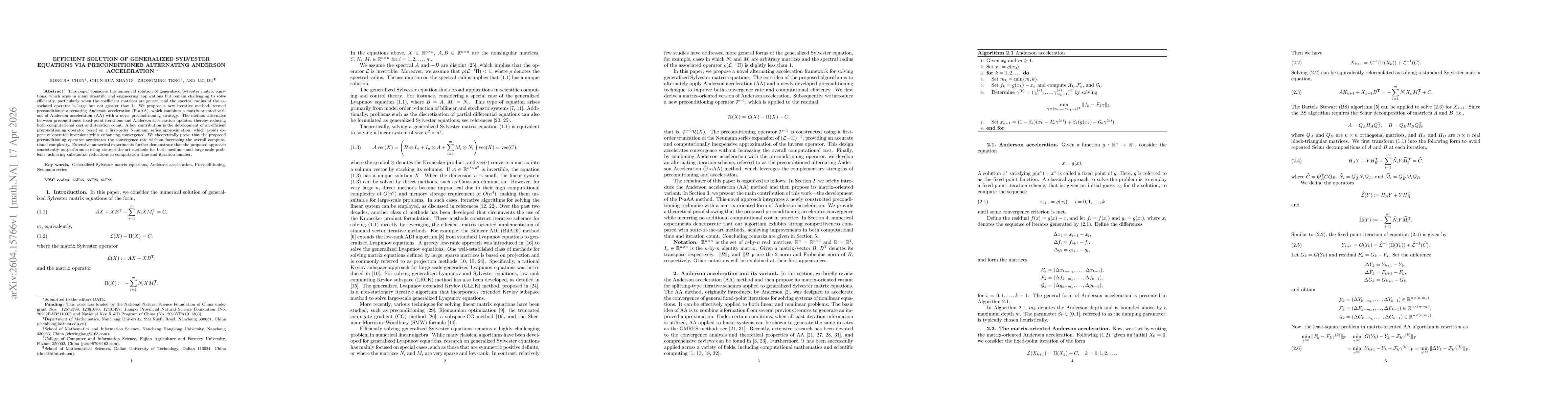 Thumbnail for Efficient Solution of Generalized Sylvester Equations via Preconditioned Alternating Anderson Acceleration