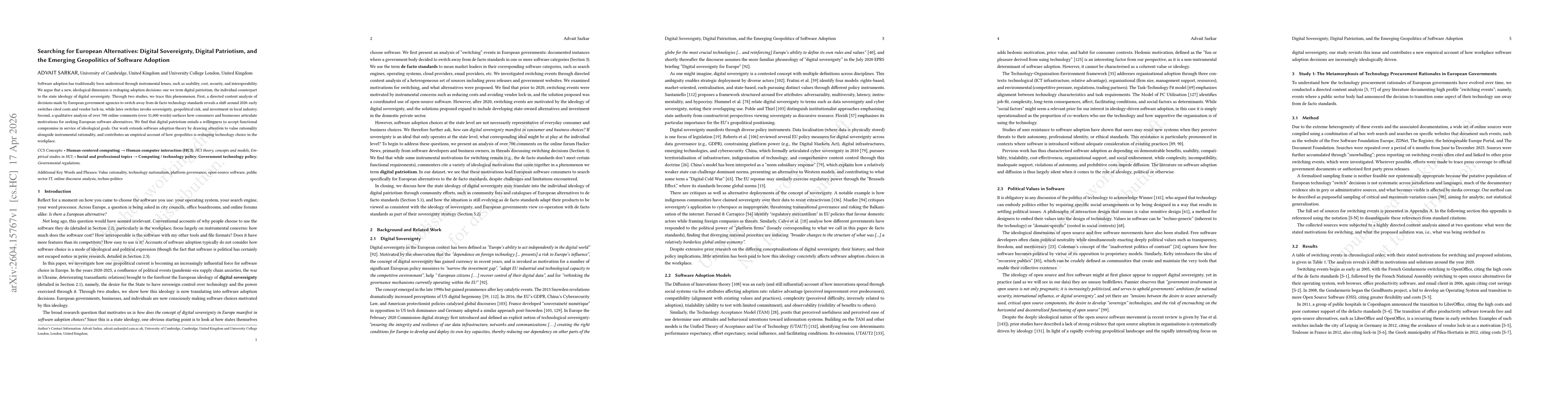 Thumbnail for Searching for European Alternatives: Digital Sovereignty, Digital Patriotism, and the Emerging Geopolitics of Software Adoption