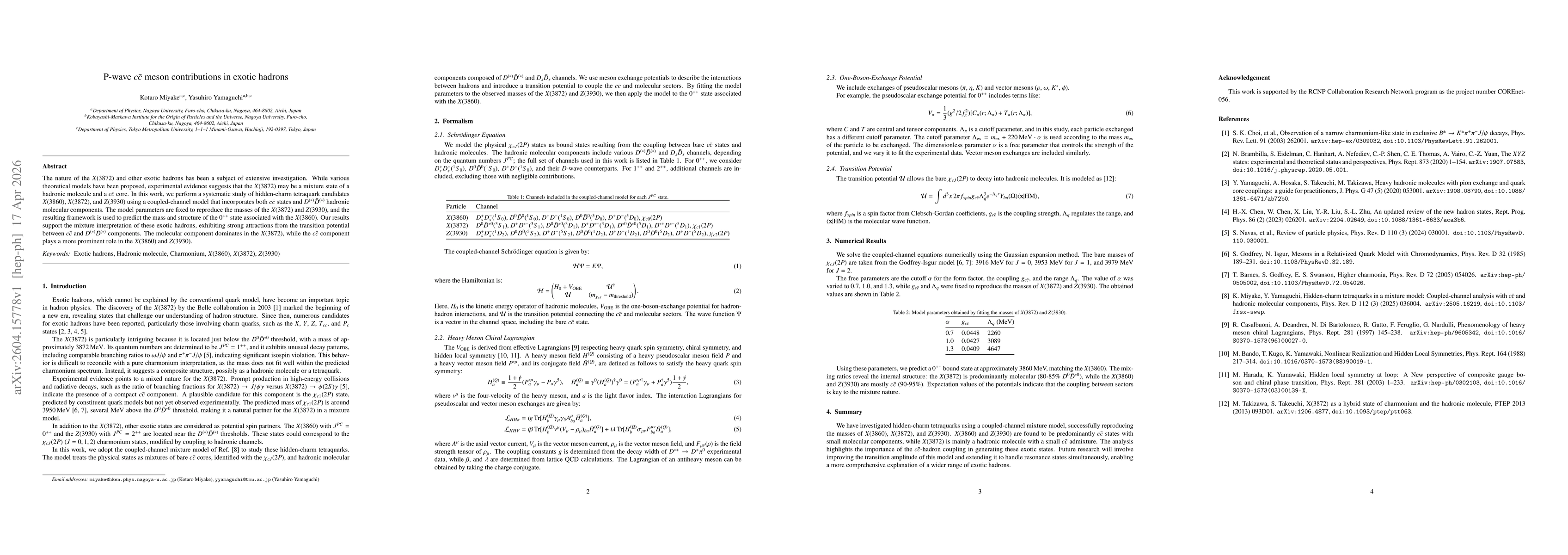 Thumbnail for P-wave $c\bar{c}$ meson contributions in exotic hadrons