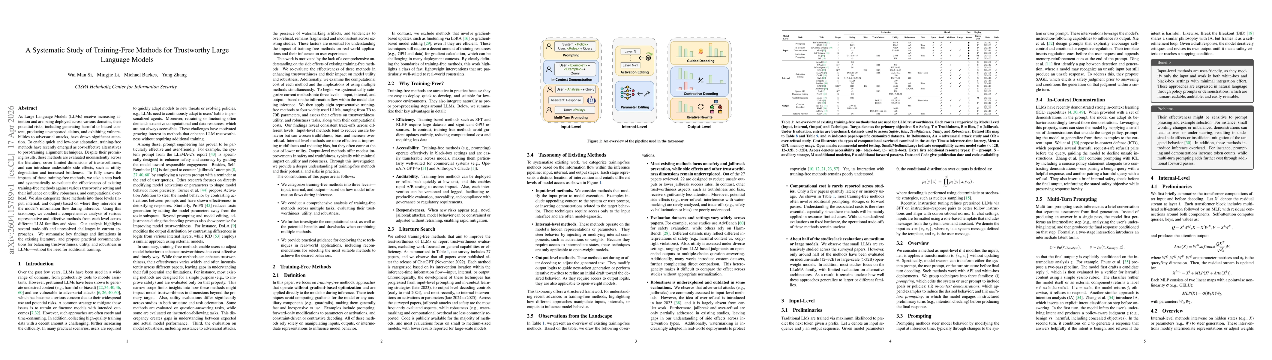 Thumbnail for A Systematic Study of Training-Free Methods for Trustworthy Large Language Models