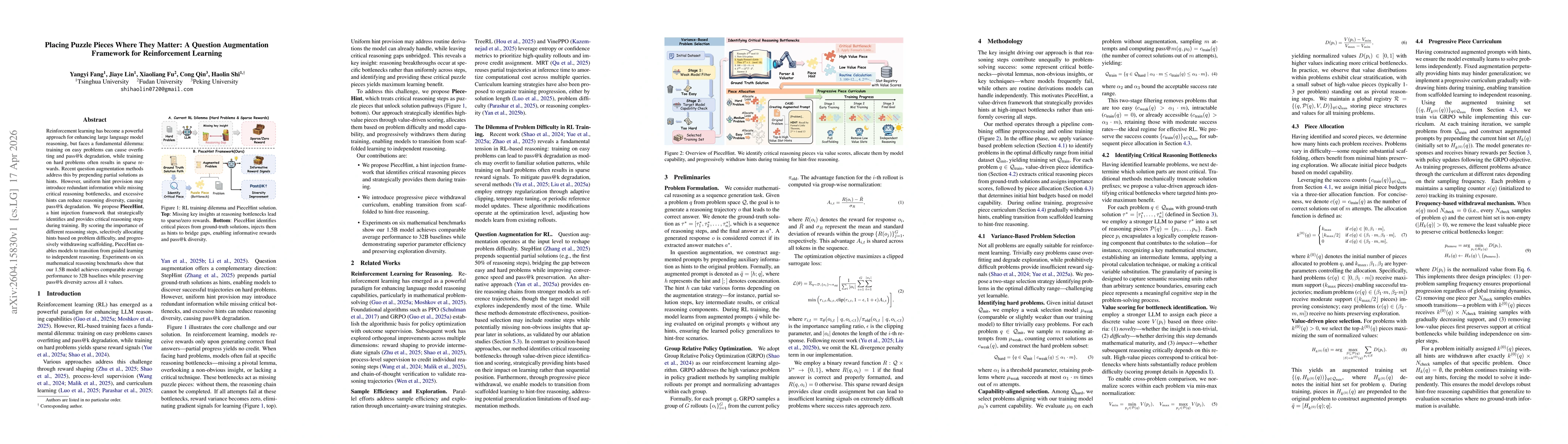 Thumbnail for Placing Puzzle Pieces Where They Matter: A Question Augmentation Framework for Reinforcement Learning