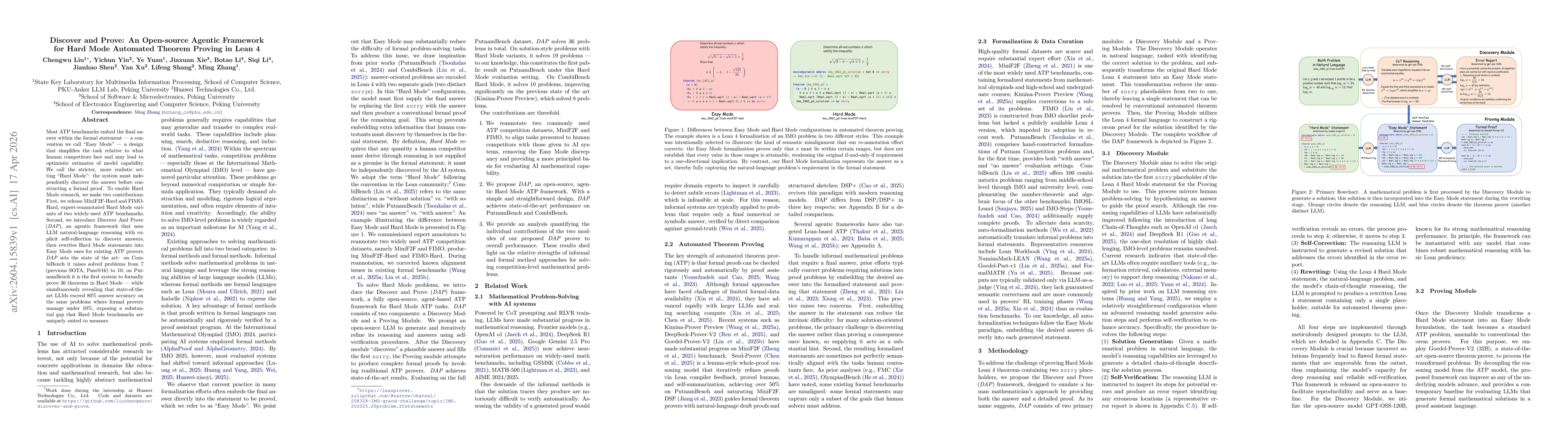Thumbnail for Discover and Prove: An Open-source Agentic Framework for Hard Mode Automated Theorem Proving in Lean 4