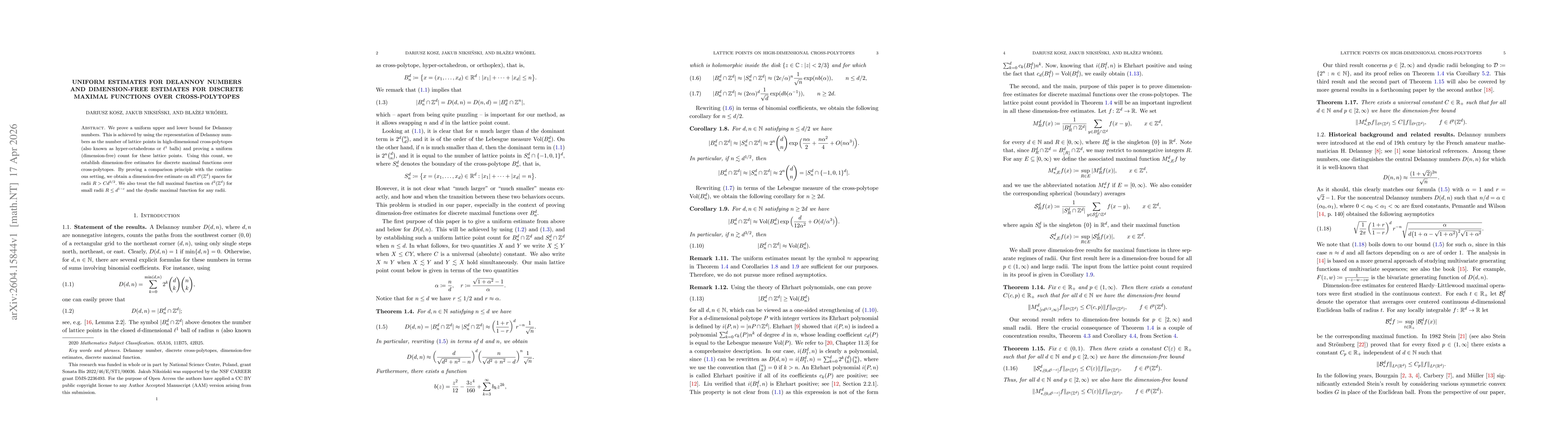 Thumbnail for Uniform estimates for Delannoy numbers and dimension-free estimates for discrete maximal functions over cross-polytopes