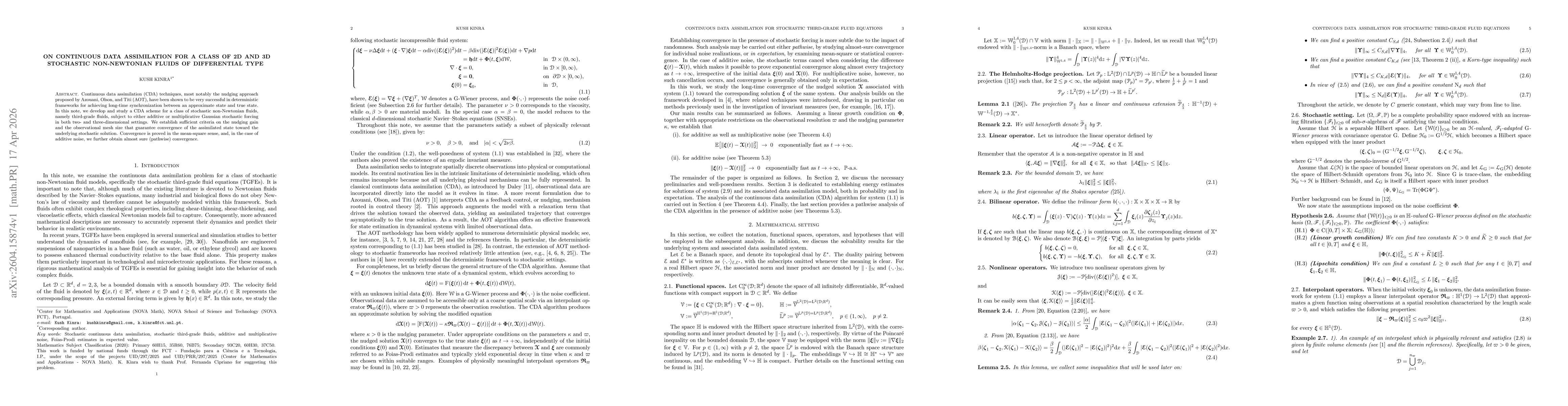 Thumbnail for On Continuous Data Assimilation for a class of 2D and 3D stochastic non-Newtonian fluids of differential type