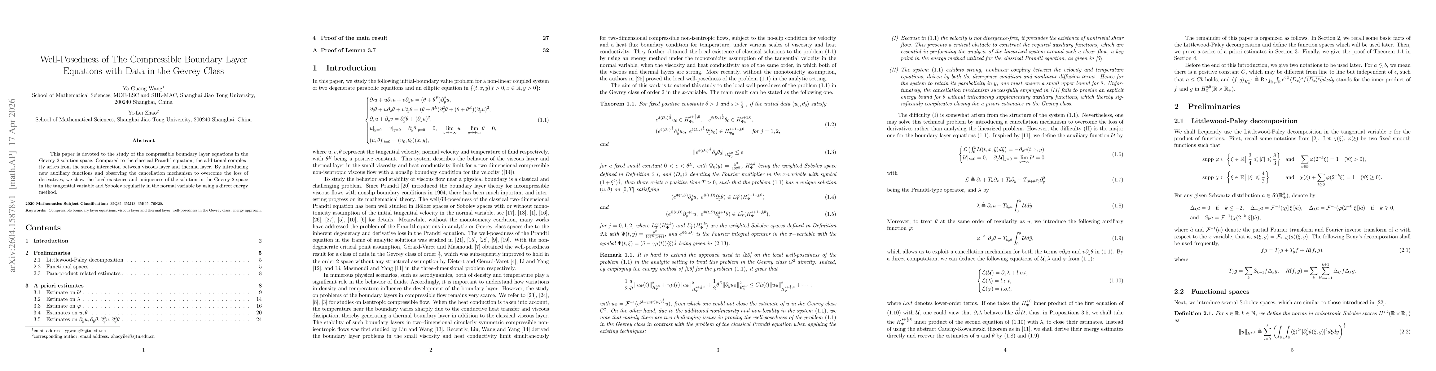 Thumbnail for Well-posedness of the compressible boundary layer equations with data in the Gevrey class