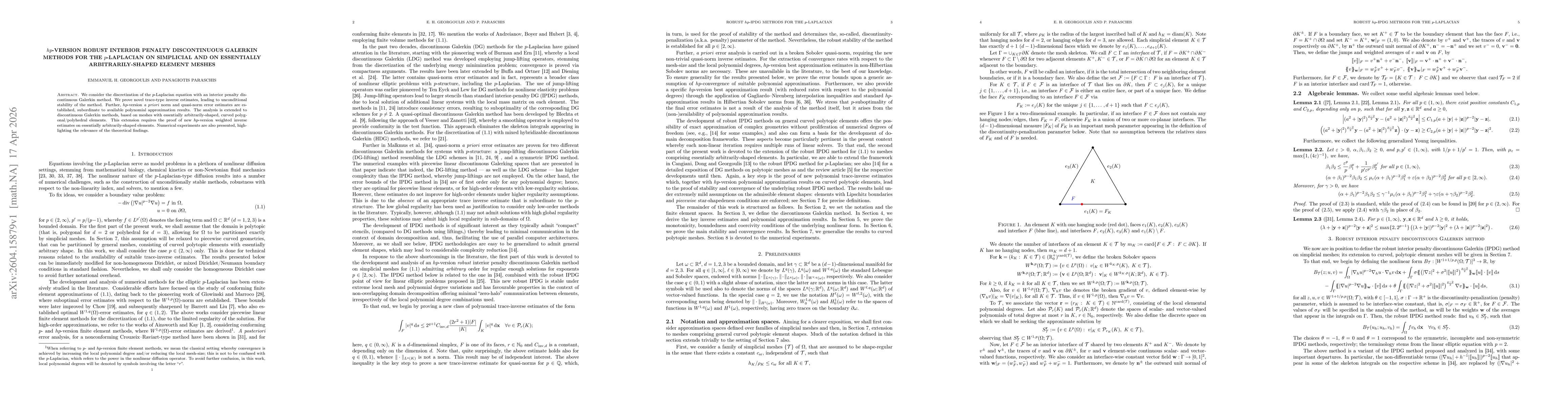 Thumbnail for $hp$-Version robust interior penalty discontinuous Galerkin methods for the $p$-Laplacian on simplicial and on essentially arbitrarily-shaped element meshes