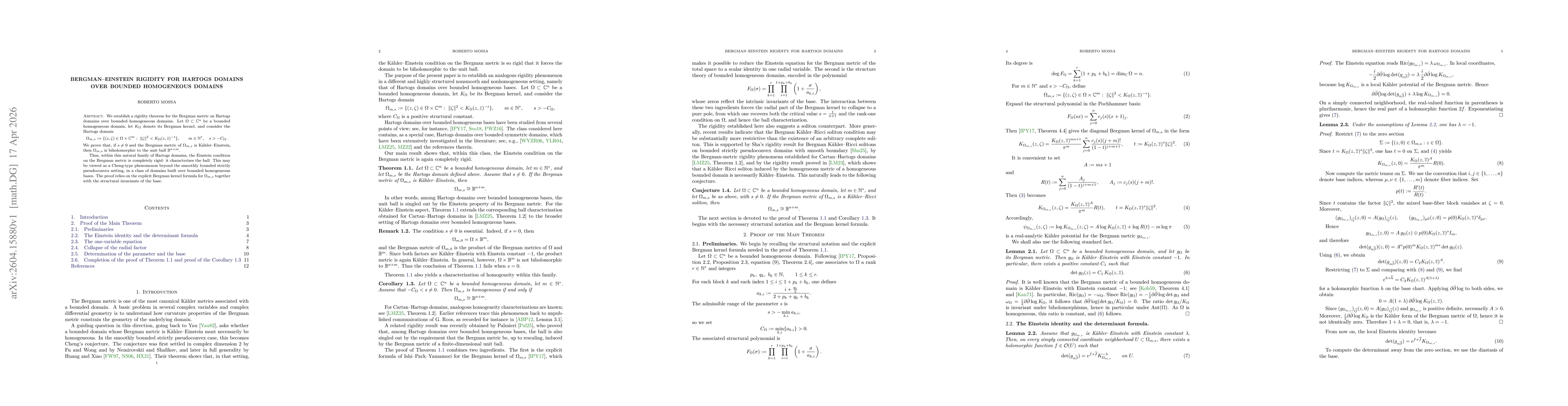 Thumbnail for Bergman--Einstein Rigidity for Hartogs Domains over Bounded Homogeneous Domains