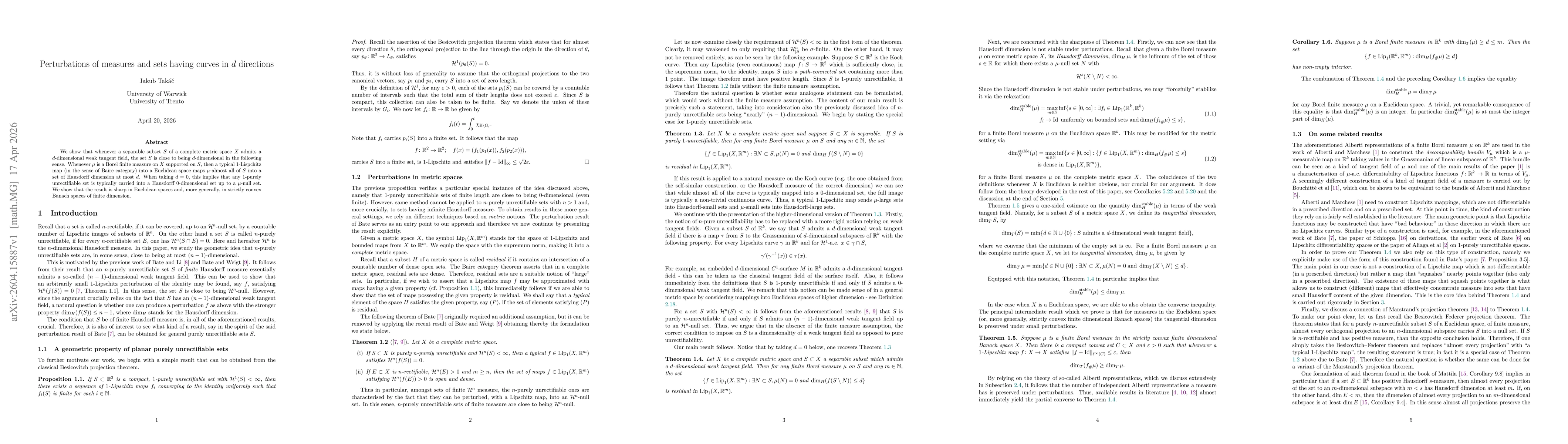 Thumbnail for Perturbations of measures and sets having curves in d directions