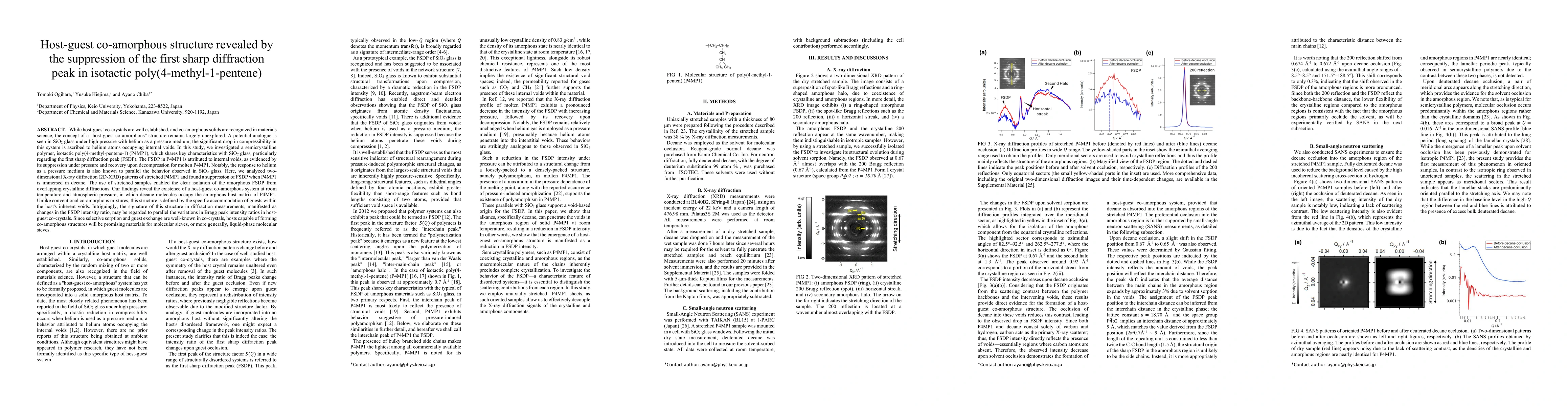 Thumbnail for Host-guest co-amorphous structure revealed by the suppression of the first sharp diffraction peak in isotactic poly(4-methyl-1-pentene)