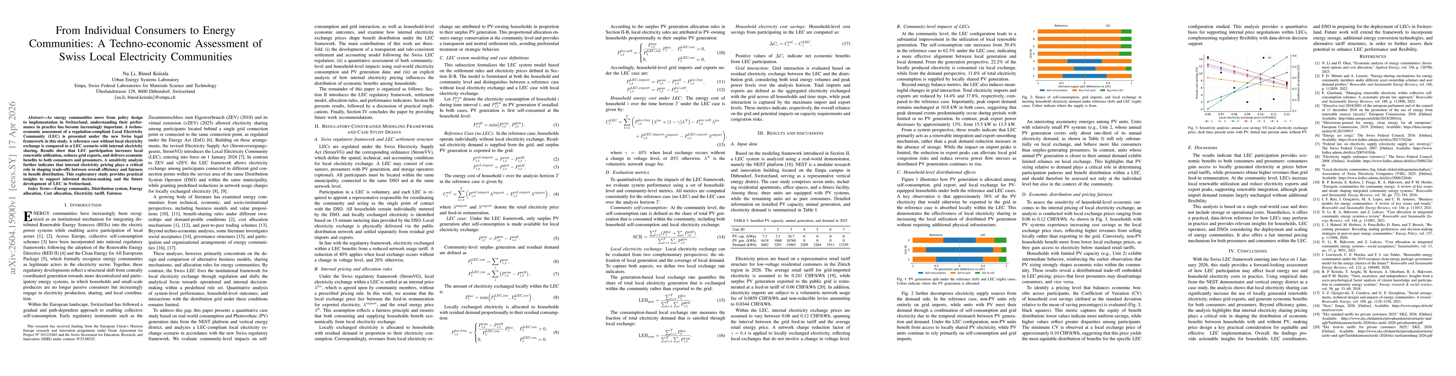 Thumbnail for From Individual Consumers to Energy Communities: A Techno-economic Assessment of Swiss Local Electricity Communities