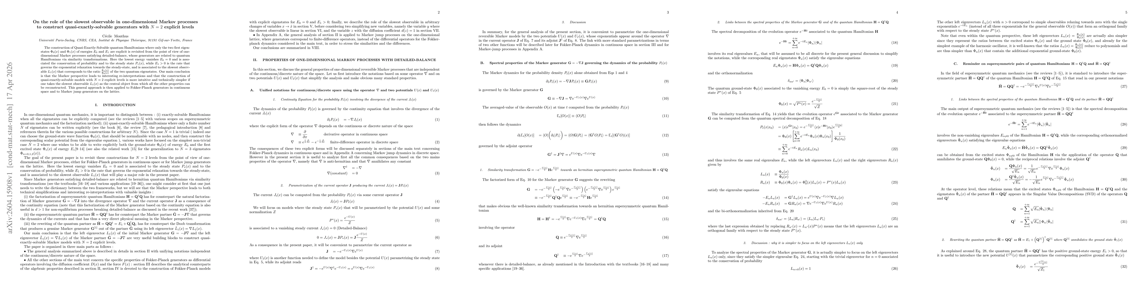 Thumbnail for On the role of the slowest observable in one-dimensional Markov processes to construct quasi-exactly-solvable generators with $N=2$ explicit levels
