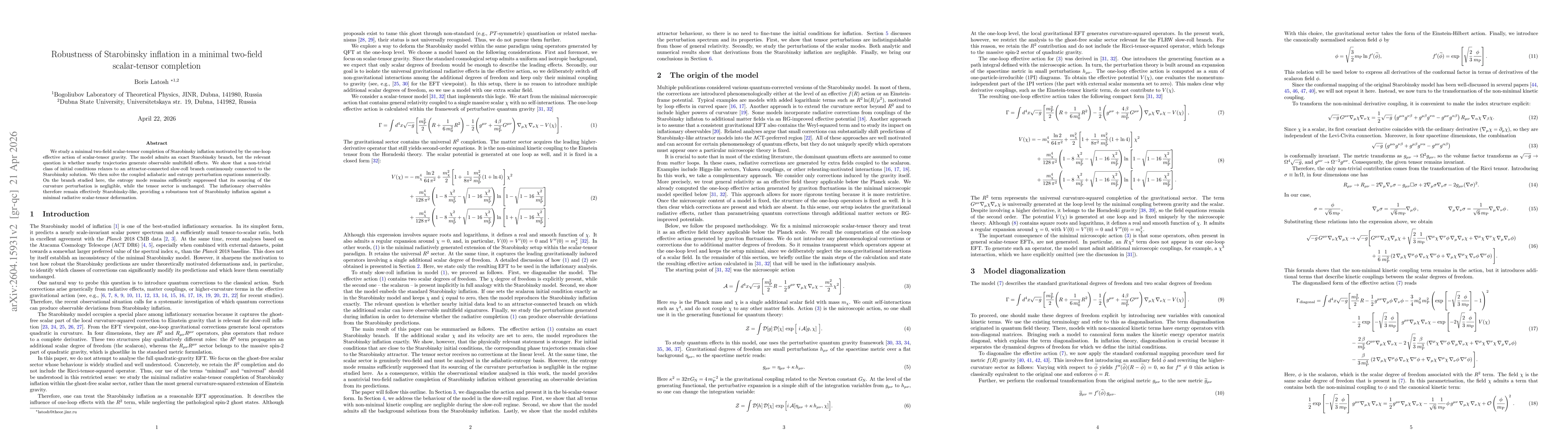 Thumbnail for Robustness of Starobinsky inflation in a minimal two-field scalar-tensor completion