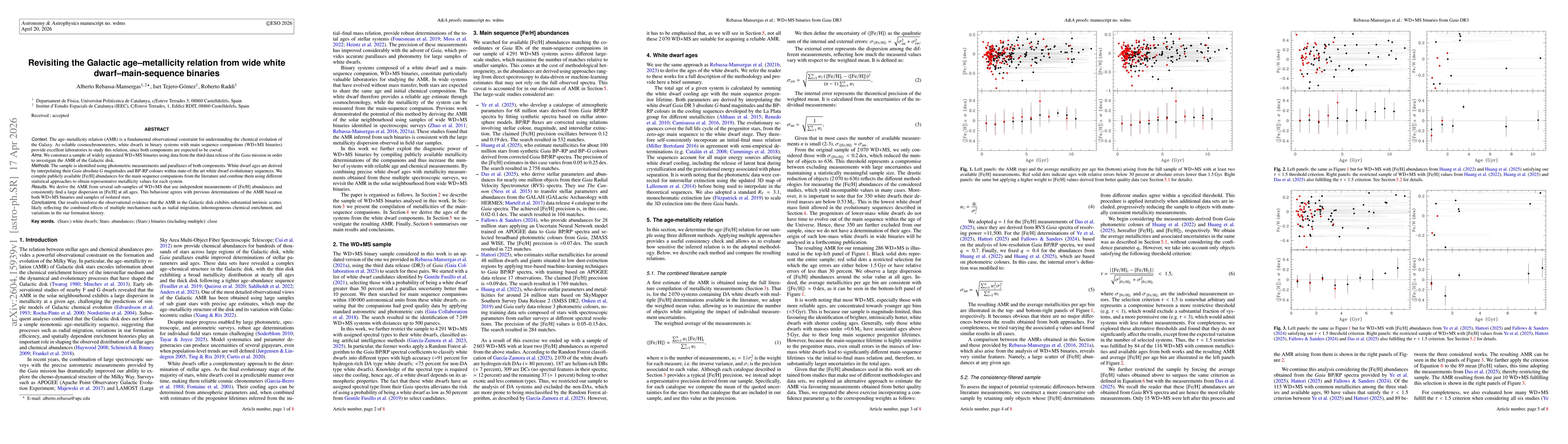 Thumbnail for Revisiting the Galactic age-metallicity relation from wide white dwarf-main-sequence binaries