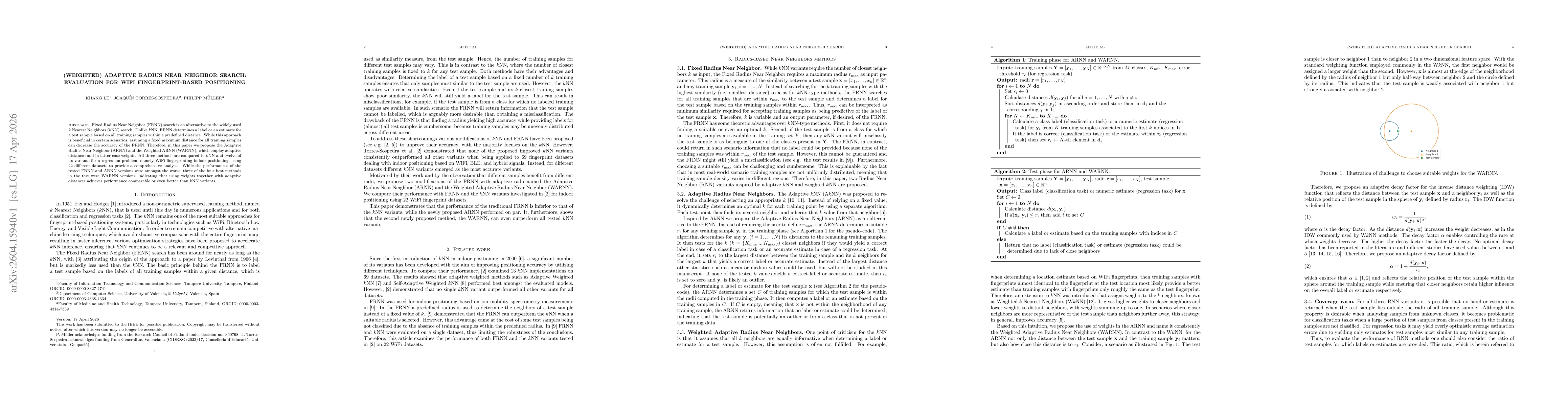 Thumbnail for (Weighted) Adaptive Radius Near Neighbor Search: Evaluation for WiFi Fingerprint-based Positioning