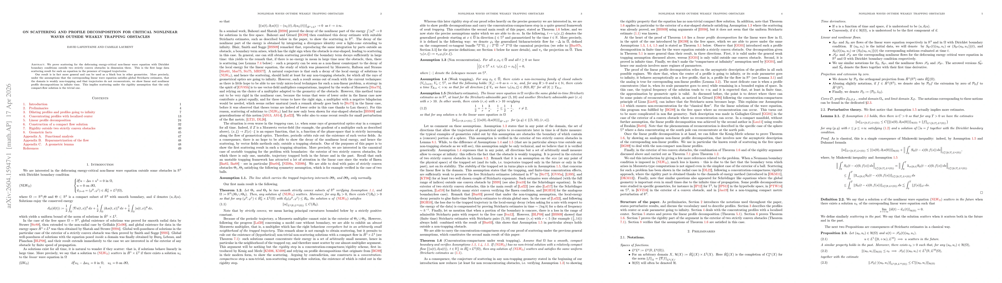 Thumbnail for On scattering and profile decomposition for critical nonlinear waves outside weakly trapping obstacles