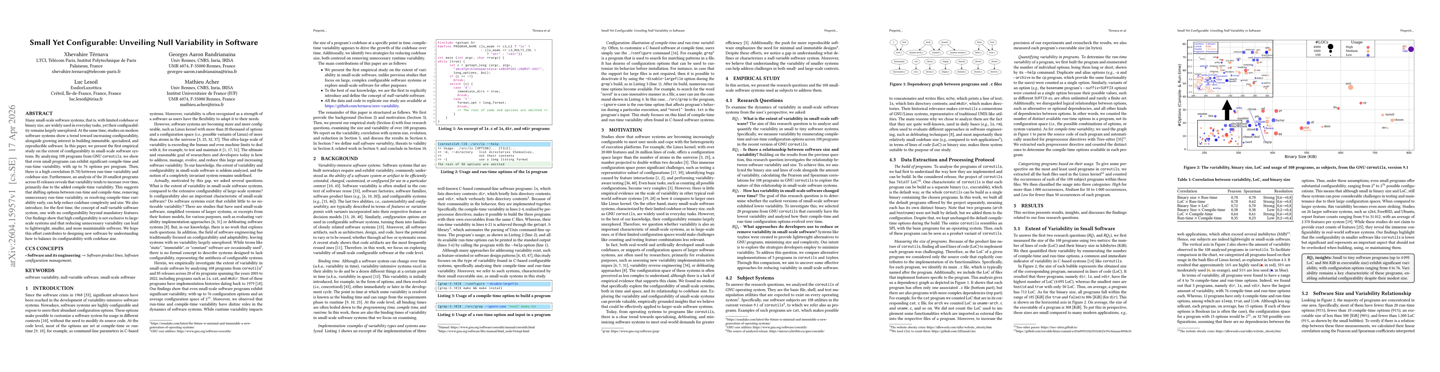 Thumbnail for Small Yet Configurable: Unveiling Null Variability in Software